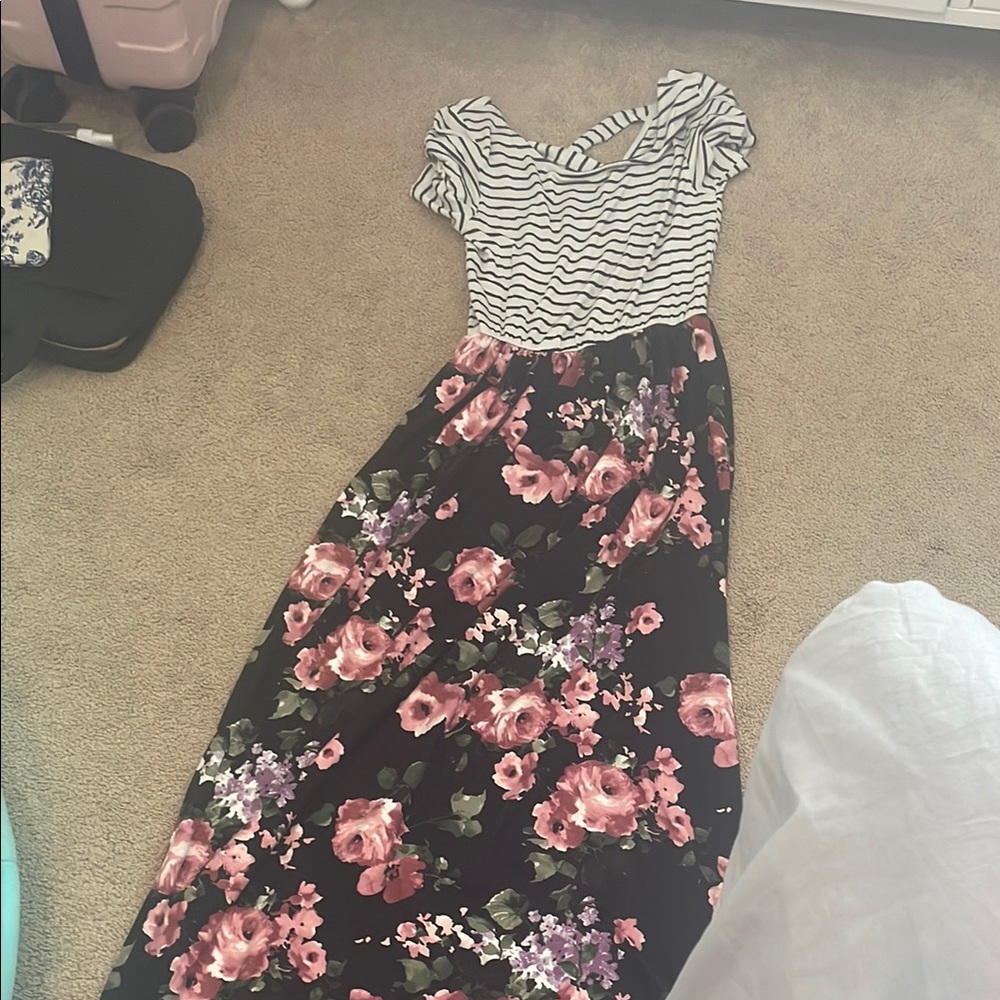White Birch Black and Pink Floral Maxi Dress